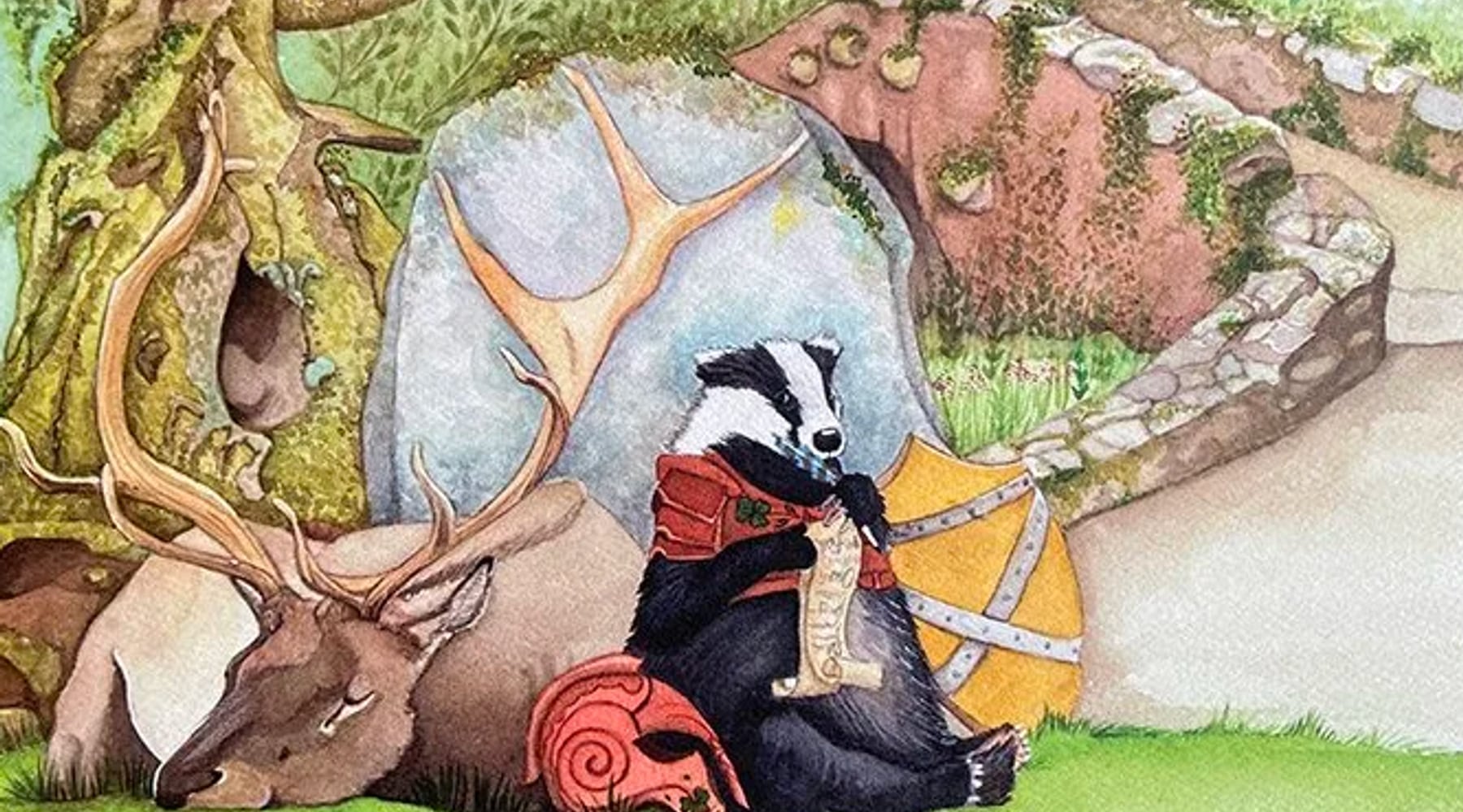 A detail from the same painting, showing the badger and the stag
